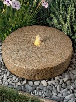 Fontaine de jardin en granit rustique Old Millstone avec réservoir et LED