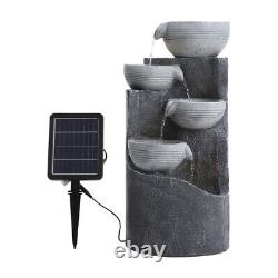 Fontaine de jardin extérieure à 4 niveaux en cascade alimentée par énergie solaire avec lumière LED