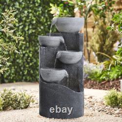 Fontaine de jardin extérieure à 4 niveaux en cascade alimentée par énergie solaire avec lumière LED