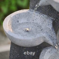 Fontaine de jardin extérieure à cascade en pierre à 4 niveaux alimentée par l'énergie solaire