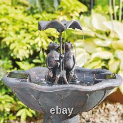 Fontaine de jardin extérieure à deux niveaux avec cascade alimentée par énergie solaire, des grenouilles enjouées