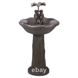 Fontaine de jardin extérieure à deux niveaux avec cascade alimentée par énergie solaire, des grenouilles enjouées