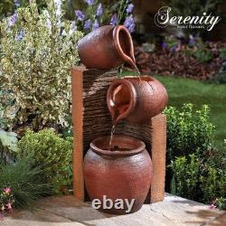 Fontaine de jardin extérieure avec pots basculants à cascade Serenity, éclairage LED