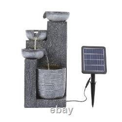 Fontaine de jardin extérieure en polyrésine à 4 niveaux alimentée par l'énergie solaire avec éclairage LED