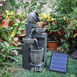 Fontaine de jardin extérieure en résine alimentée par l'énergie solaire à 4 niveaux avec éclairage LED