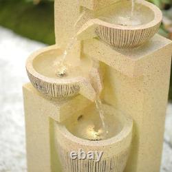 Fontaine de jardin extérieure solaire à 4 niveaux avec éclairage LED et statue en poterie