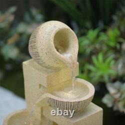 Fontaine de jardin extérieure solaire à 4 niveaux avec éclairage LED et statue en poterie