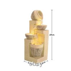 Fontaine de jardin extérieure solaire à 4 niveaux avec éclairage LED et statue en poterie
