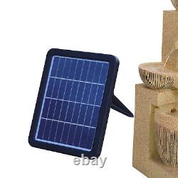 Fontaine de jardin extérieure solaire à 4 niveaux avec éclairage LED et statue en poterie