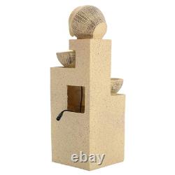Fontaine de jardin extérieure solaire à 4 niveaux avec éclairage LED et statue en poterie