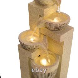 Fontaine de jardin extérieure solaire à 4 niveaux avec éclairage LED et statue en poterie