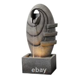Fontaine de jardin moderne en gris avec LED oval de Teamson Home, avec une douce lueur.