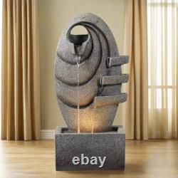 Fontaine de jardin moderne en gris avec LED oval de Teamson Home, avec une douce lueur.