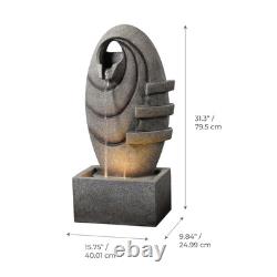 Fontaine de jardin moderne en gris avec LED oval de Teamson Home, avec une douce lueur.