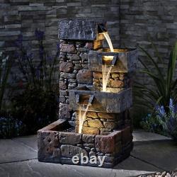 Fontaine de jardin ornementale LED de 79 cm avec cascade de cubes en sérénité