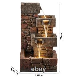 Fontaine de jardin ornementale LED de 79 cm avec cascade de cubes en sérénité
