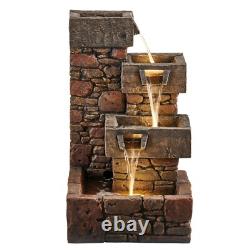 Fontaine de jardin ornementale LED de 79 cm avec cascade de cubes en sérénité