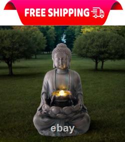 Fontaine de jardin solaire avec bouddha et LED