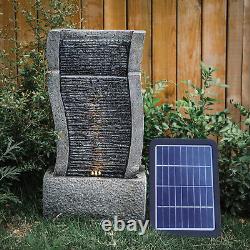 Fontaine de jardin solaire avec éclairage LED en pierre en cascade en plein air ECO