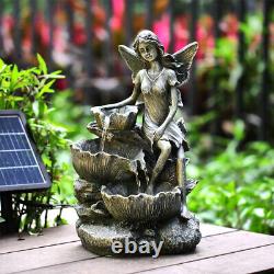 Fontaine de jardin solaire avec éclairage LED, statues de fées en extérieur, ornement au Royaume-Uni