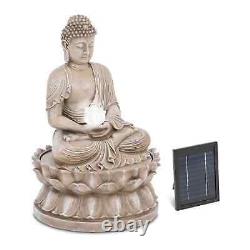 Fontaine de jardin solaire avec figurine assise de Bouddha et éclairage LED - Caractéristique d'eau solaire
