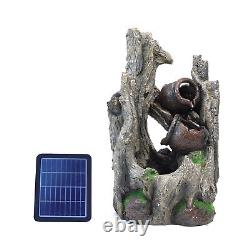 Fontaine en bois de noyer solaire pour extérieur avec éclairage LED pour jardin