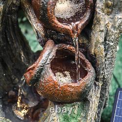 Fontaine en bois de noyer solaire pour extérieur avec éclairage LED pour jardin