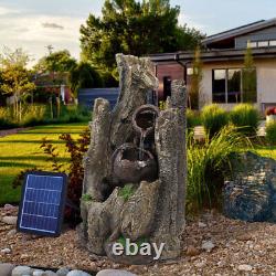 Fontaine en bois de noyer solaire pour extérieur avec éclairage LED pour jardin