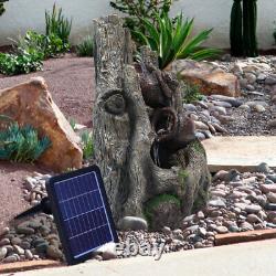 Fontaine en bois de noyer solaire pour extérieur avec éclairage LED pour jardin