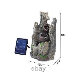 Fontaine en bois de noyer solaire pour extérieur avec éclairage LED pour jardin