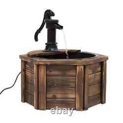 Fontaine en bois de sapin rustique avec pompe, couleur carbonisée