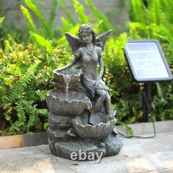 Fontaine en cascade à 3 niveaux solaire pour jardin extérieur avec éclairage LED et statues décoratives
