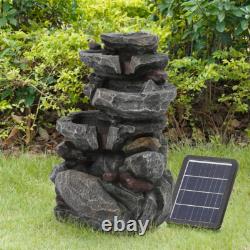 Fontaine en cascade de jardin solaire avec éclairage LED, cascade d'eau extérieure