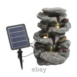 Fontaine en cascade de jardin solaire avec éclairage LED, cascade d'eau extérieure