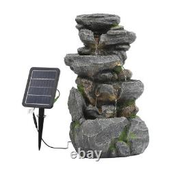 Fontaine en cascade de roche alimentée par l'énergie solaire pour jardin extérieur à LED avec pompe