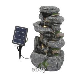 Fontaine en cascade de roche alimentée par l'énergie solaire pour jardin extérieur à LED avec pompe