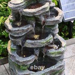 Fontaine en cascade extérieure alimentée par l'énergie solaire avec éclairage LED pour jardin en pierre