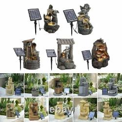 Fontaine en cascade solaire avec panneau LED pour jardin extérieur, statues et ornements de jardin