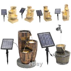 Fontaine en cascade solaire avec panneau LED pour jardin extérieur, statues et ornements de jardin