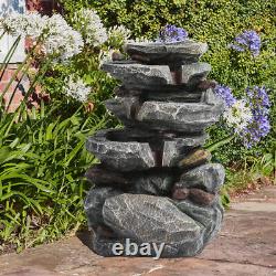 Fontaine en cascade solaire en roche avec statue LED et kit de pompe pour jardin extérieur