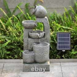 Fontaine en résine solaire à cascade, élément décoratif de jardin extérieur avec statue LED