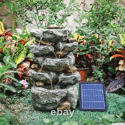 Fontaine en roche avec éclairage LED, statue de jardin en pierre, alimentée par énergie solaire, pour l'extérieur