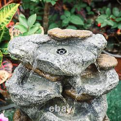 Fontaine en roche avec éclairage LED, statue de jardin en pierre, alimentée par énergie solaire, pour l'extérieur