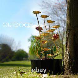 Fontaine en spirale florale en métal avec LED, cascade d'eau, extérieur de patio jardin