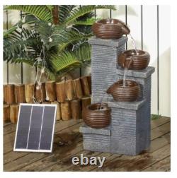 Fontaine extérieure LED avec élément d'eau de jardin en cascade à 4 niveaux - Teamson gris