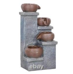 Fontaine extérieure LED avec élément d'eau de jardin en cascade à 4 niveaux - Teamson gris