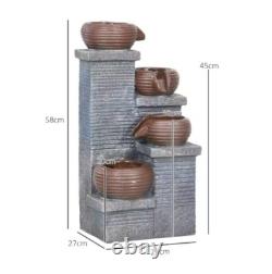Fontaine extérieure LED avec élément d'eau de jardin en cascade à 4 niveaux - Teamson gris