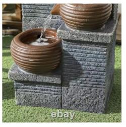 Fontaine extérieure LED avec élément d'eau de jardin en cascade à 4 niveaux - Teamson gris