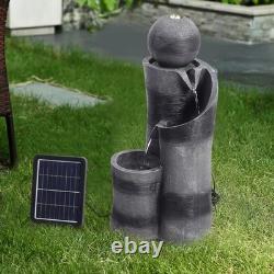 Fontaine extérieure à bol en cascade avec éclairage LED alimentée par énergie solaire pour jardin