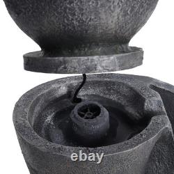 Fontaine extérieure à bol en cascade avec éclairage LED alimentée par énergie solaire pour jardin